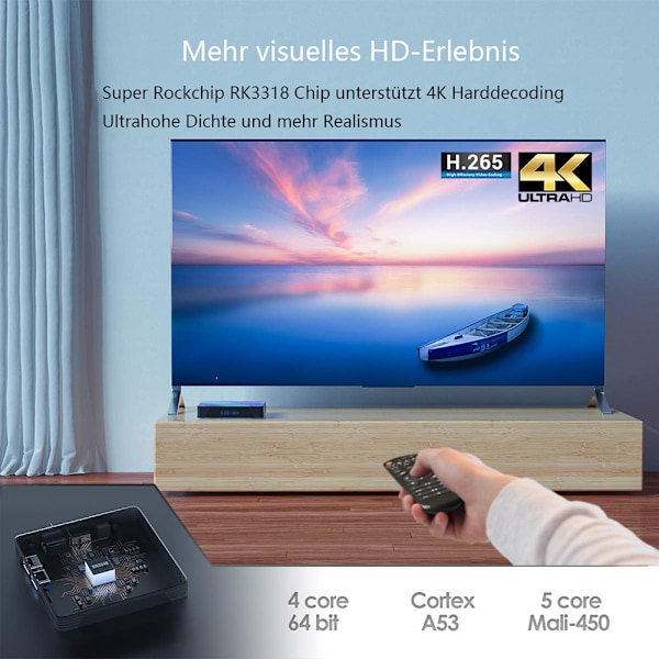 Android 11.0 TV-boks, Smart Box 2GB RAM 16GB ROM RK3318 Quad-Core 64bit Cortex-A53 2.4GHz/ 5GHz WiFi 100M LAN Enternet 4K UHD Bluetooth 4.0