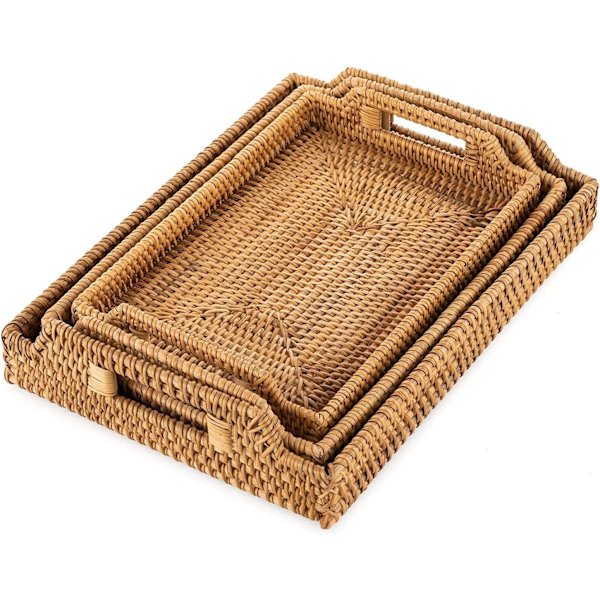 Rattan tarjoilualusta kahvoilla käsin kudottu pajukori Rattan T