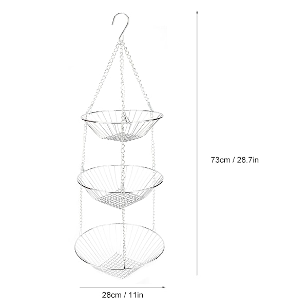 Rostfritt stål tre lager hängande frukt grönsak blomma korg förvaring hållare