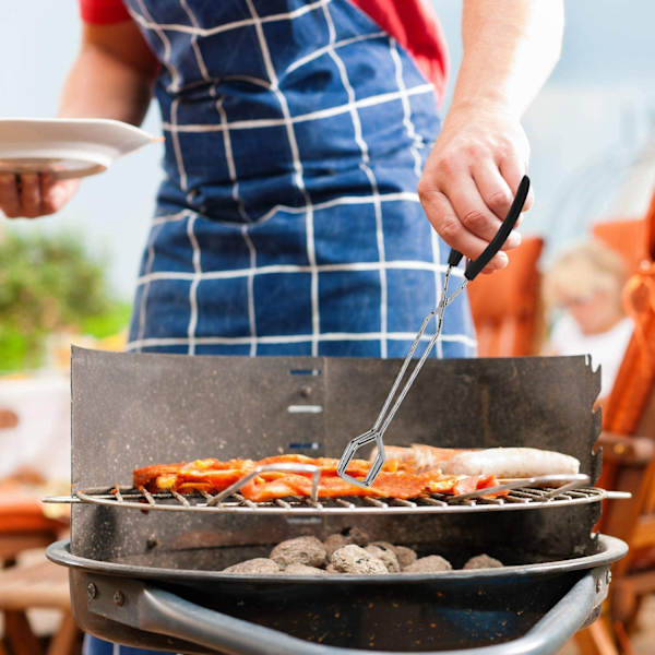 Extra långa saxformade tänger i rostfritt stål för grillning