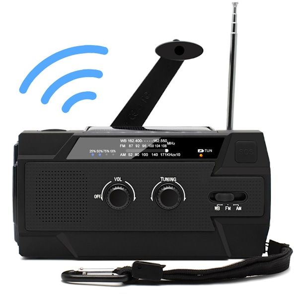 Nödvev väderradio Power Bank, AM/FM/NOAA solär bärbar väderradio