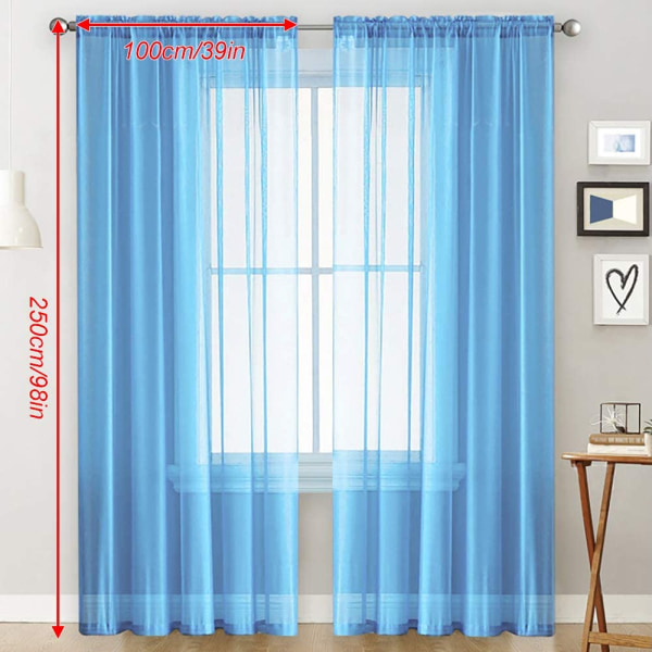 Genomskinliga Gardiner Vardagsrum Rod Pocket Fönster Gardin Panel Blue