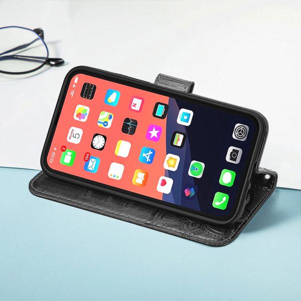 PU Läder Stativ Korthållare Strap Flip Cover för iPhone 14