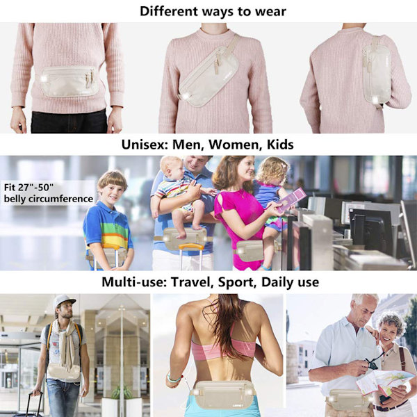 Matkarahan vyölaukku piilotettu lompakko passi raha vyölaukku Slim Secret Security Travel Bag Chest Pack