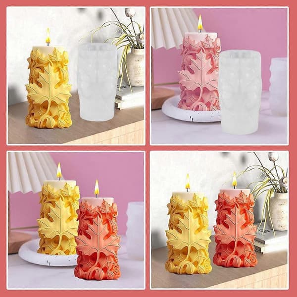 3D Lönnlöv Cylinder Silikon Ljusformar DIY Ljusformar 1st[TT]