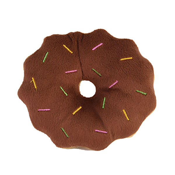 Hund Donut Leksaker Bite Resistenta Tänder Slipning Lindra Uttråkning Cartoon Söta Pipande Plysch Hund Leksak för Husdjur Tillbehör Brun