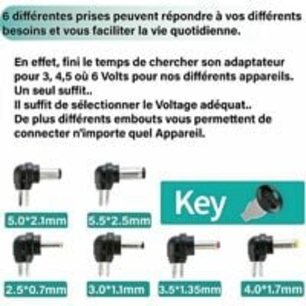 12W universell nätadapter 3V 4.5V 5V 6V 7.5V 9V och 12V, DC 220V transformator nätladdare för VTech Kidimagic Starlight Kidi LightShow Party Sorio