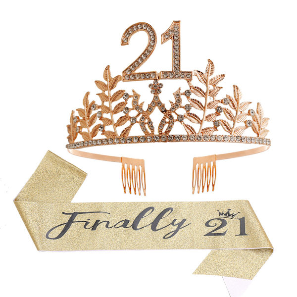 21:a födelsedagssash och strasstiara-kit, Happy 21:a födelsedagspresenter till henne 21:a födelsedagsdekorationer för kvinnor