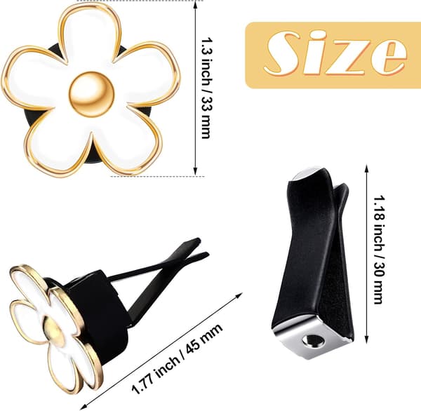 6 stk Daisy Bil Luftventilklips, 3cm & 3.3cm Hvit Bil Luftfrisker, Dashborddekorasjonstilbehør & Bilinteriørpynt white