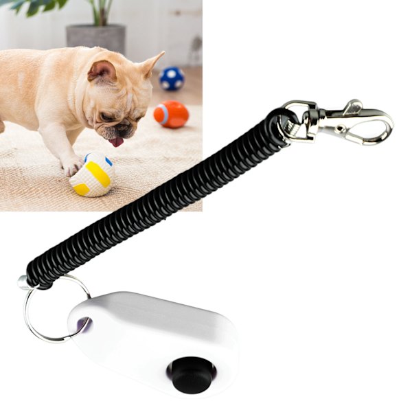 Klicker för hundträning, universell interaktiv klicker för husdjursträning med svart långt handledsband och ring, vit