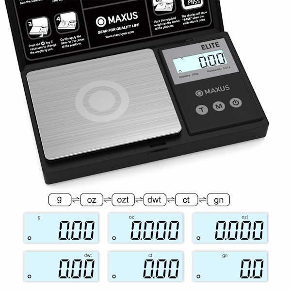 MAXUS Elite presisjonslommevekt 200 g x 0,01 g