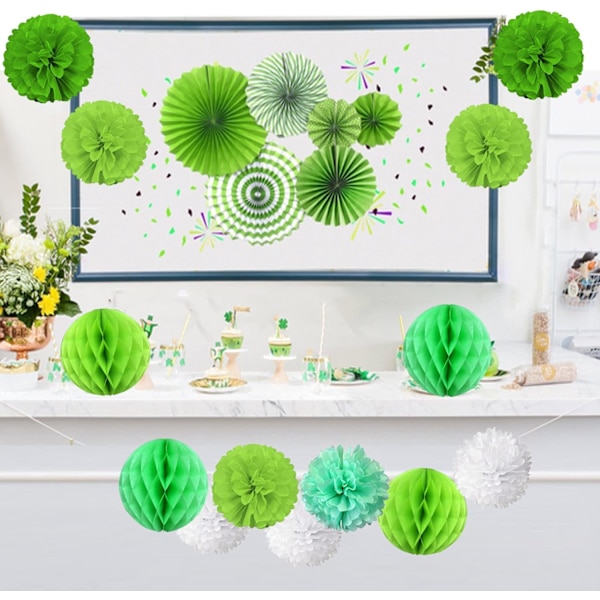 19 kappaletta silkkipaperipompomeja, paperituulettimia ja