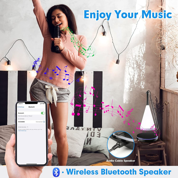 Bordlampe Bluetooth-højttaler: LED trådløs opladning Sengelampe