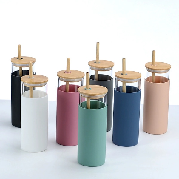 Återanvändbara dricksglas, miljövänligt bambulock, skyddande silikonhylsa, resevänlig, glastumlare, läckagesäker design, BPA-fri för