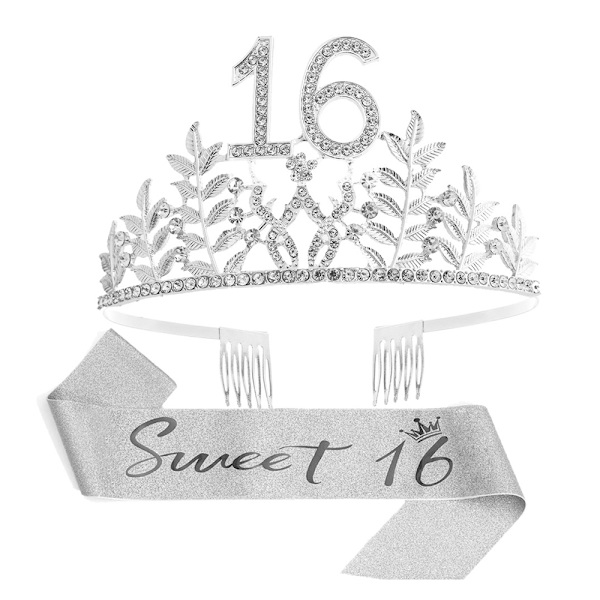 16-vuotissyntymäpäiväsash ja strassitiara-setti, onnellinen 16-vuotissyntymäpäivälahja naisille 16-vuotissyntymäpäiväkoristeet