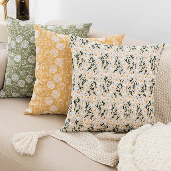 Blad broderi dekorativ putetrekk Boho Tufted lin putetrekk for sofa seng