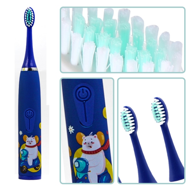 Elektrisk tandbørste til børn med 6 børstehoveder, vandtæt,