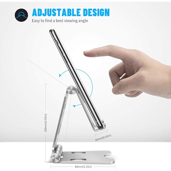 Telefonholder, Tabletholder, Universal Justerbar Skrivebords Telefonholder, Solid Smartphone Holder til iPhone 11 Pro Max/XS Max, iPad, Samsung, Huawei osv.
