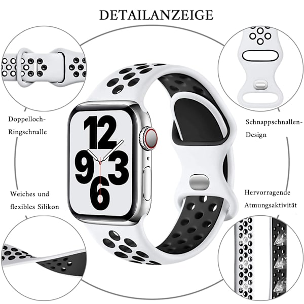 Adorve-yhteensopivat Apple Watch -rannekkeet 45 mm 44 mm 42 mm SE iWatch Series 7 naisille ja miehille, hengittävä urheilusilikonikorvaushihna,