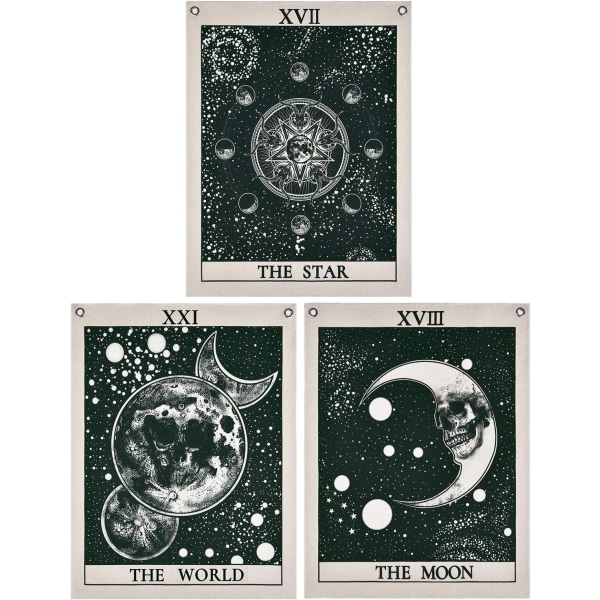 3-pack Tarot-väggbonad, Stjärnan Månen Världen Tarot-kort