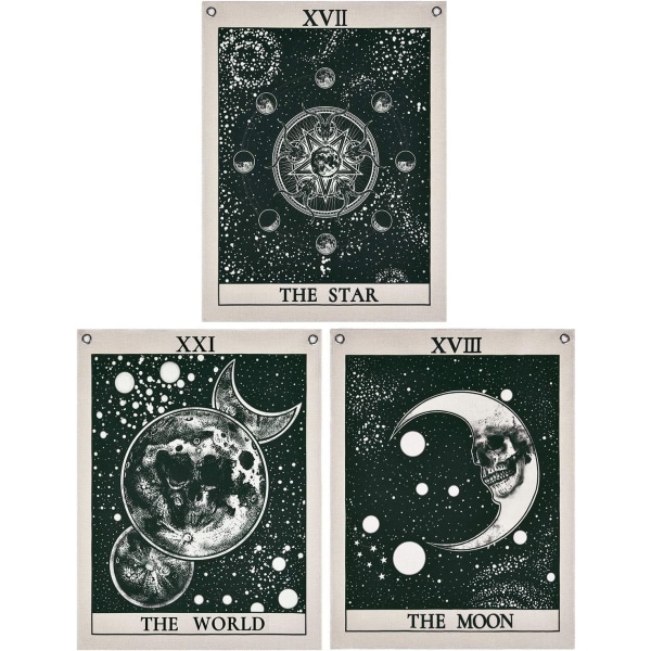 Paket med 3 Tarottapeter, The Star The Moon The World Tarot Card 19.7" x 23.6"