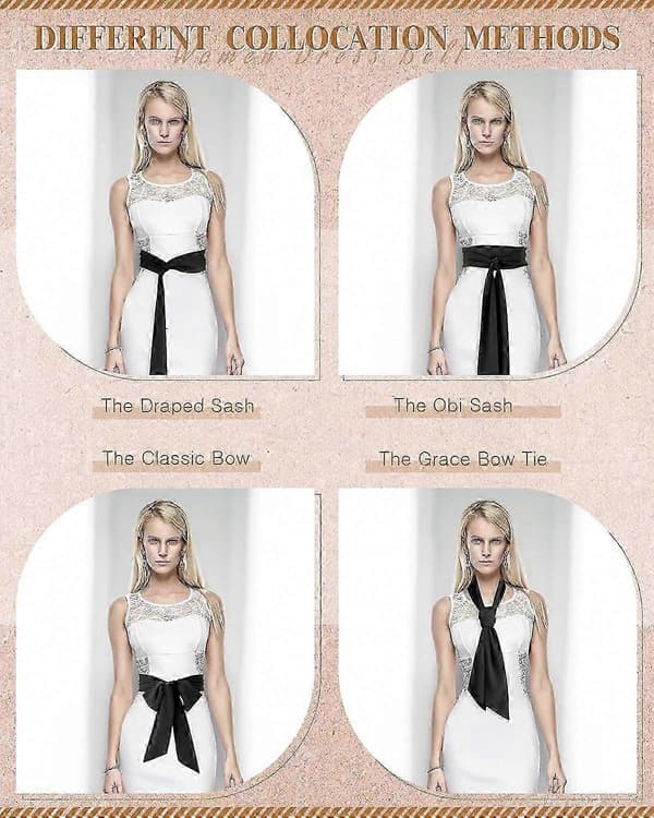 Elegant Chiffonbelte for Kvinner til Kjoler - 50-talls Stil Brudebelte til Bryllup - 7,5 cm Bredt Tilbehør Solid Black Classic Style