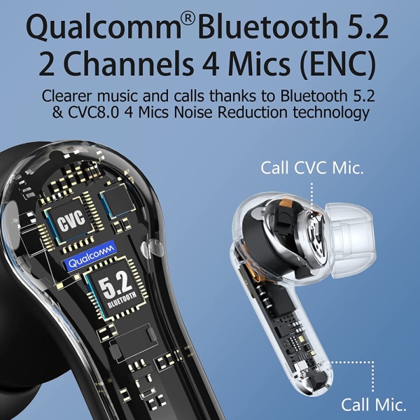 Bluetooth-hodetelefoner 5.1 ørepropper LED Power Display trådløs