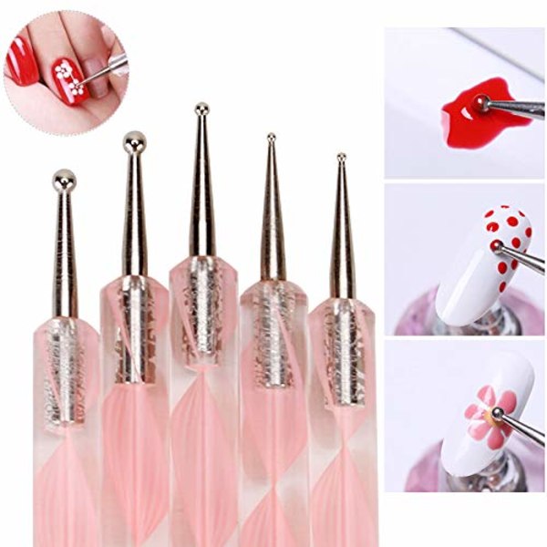 5 kpl Nail Art Dotting Tools Kynsi silikoniharja Dual Head UV