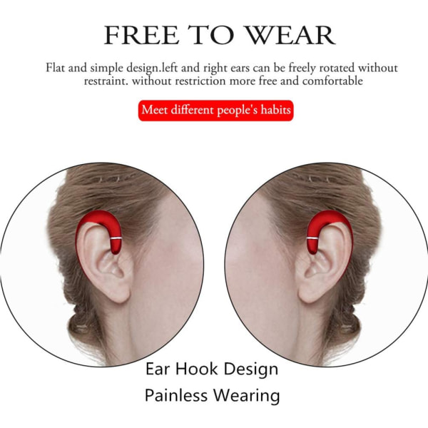 Öronkrok Bluetooth trådlösa hörlurar, Non Ear Plug Headset med Red