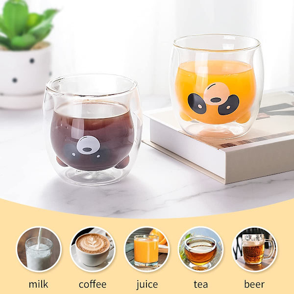 Söta muggar Dubbelväggig glas Panda Mugg Klar Kaffe Mugg Mjölkkopp