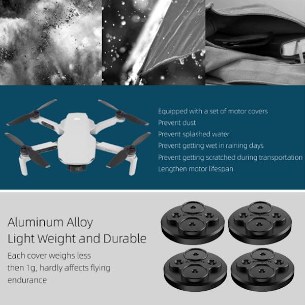 4 kpl Mini 2 moottorikotelon suojakorkki DJI Mini 2/Mini SE -lisävarusteille, vedenpitävä ja pölytiivis alumiinimoottorikorkki