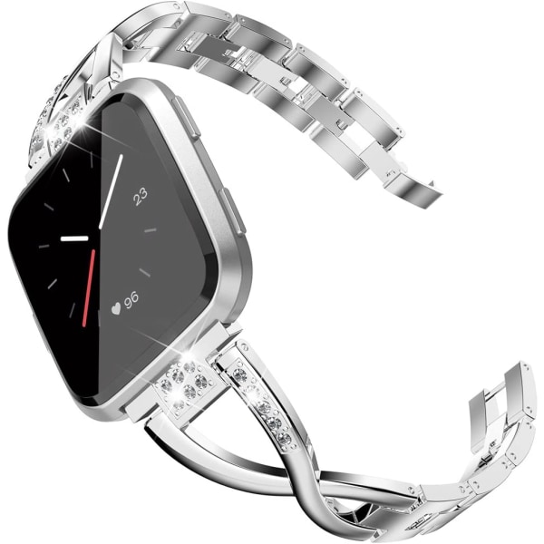 Bling-armband kompatibelt med Fitbit Versa/Versa 2-band för Wo Silver