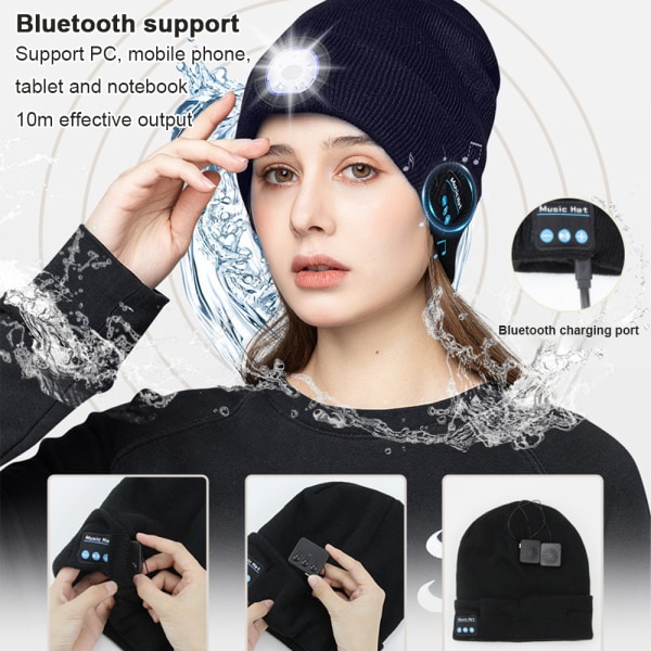 Bluetooth-hodetelefon med LED-lyskappe for utendørs nattløping