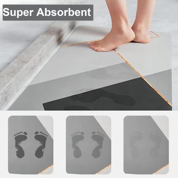 Skridsikker absorberende bademåtte badeværelse tæppe diatomit mikrofiber blød bademåtte hurtig tørring grå 40×60cm