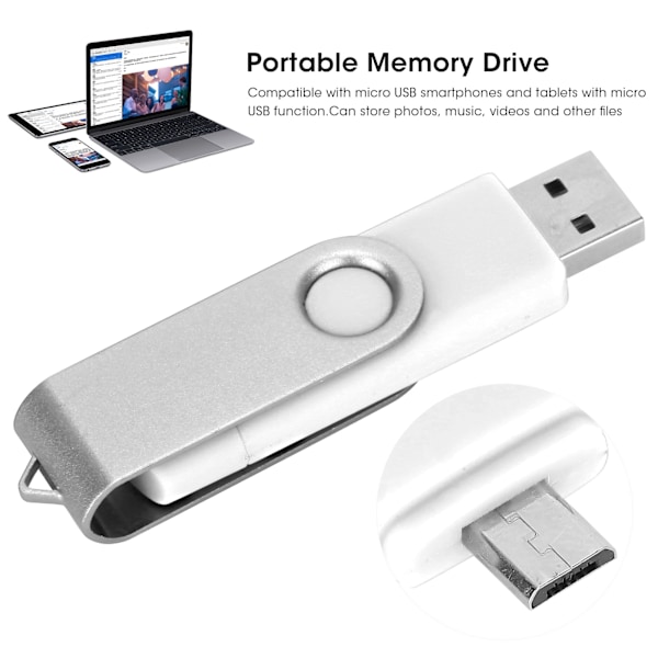 2 i 1 USB-minne OTG U Disk Minnessticka Micro USB Datalagring Vit CW1004032GB