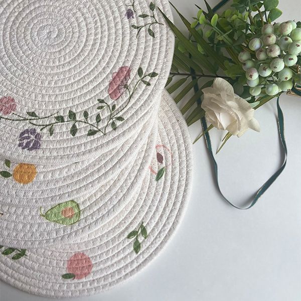 Pyöreä punottu puuvillaköysi punottu aluslevysetti 6 kappaletta