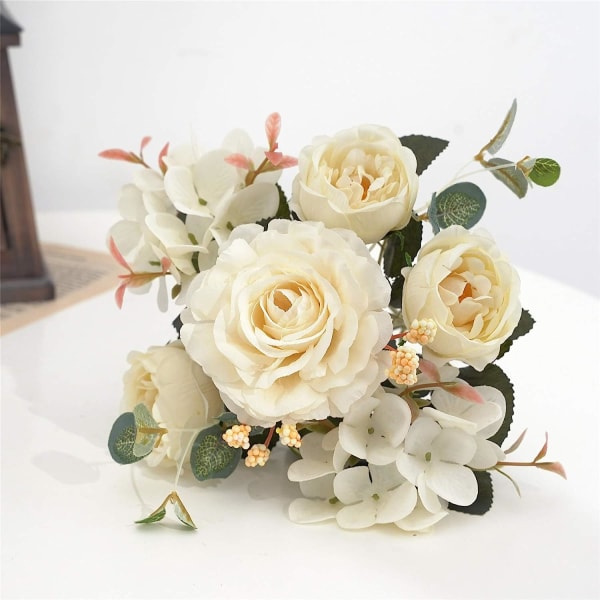 2 förpackningar konstgjorda blommor Fake Peony Silk Hydrangea Bukett White