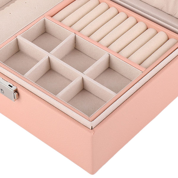 Smykkeæske Organizer 2 Lag Smykkeopbevaringsboks PU Læder Bærbar Ringe Øreringe Smykke Display Holder Pink