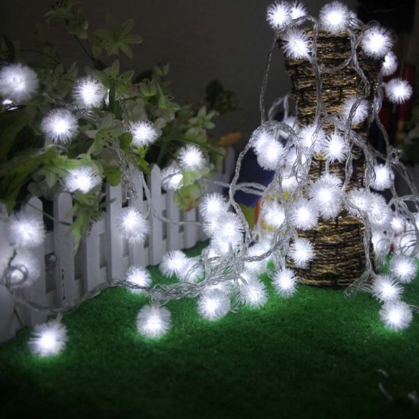 16,5 ft Solenergi 30 LED Furry Snowball String Lights Dandelio White