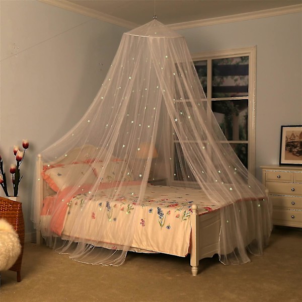 White Bed Canopy For Kids Cotton Round Dome Hanging For Girls Play