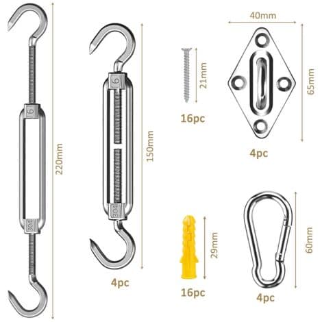 Markise monteringssæt, 44-delt markise monteringssæt, 304 rustfrit stål hardware tilbehørssæt, havemarkise monteringssæt