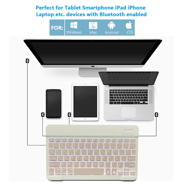Bakbelyst Bluetooth-tastatur Liten bærbar ekstern trådløs tastatur trådløs oppladbar belyst for Android-nettbrett