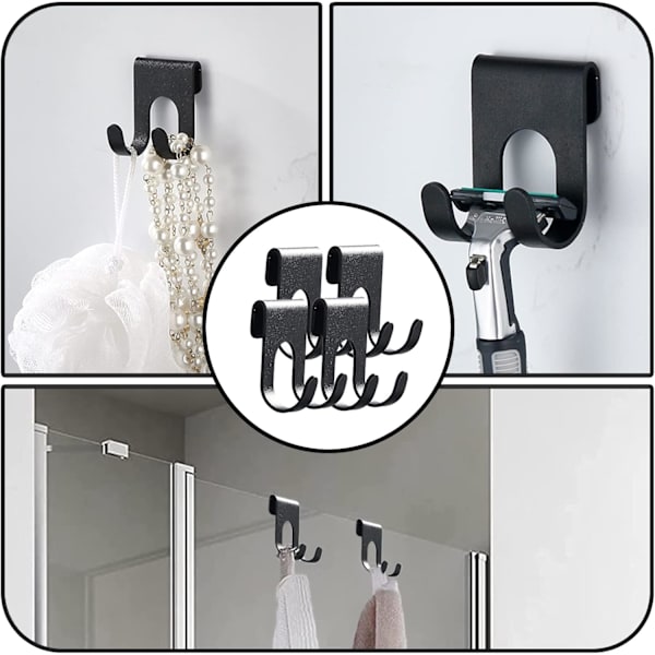4 stk. selvklæbende barbermaskineholder kroge, håndklædekroge, ingen boring rustfrit stål kroge, barbermaskineholder, ekstra kroge til badeværelsesbruserhylde