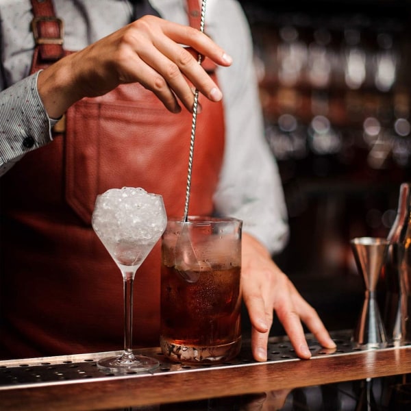 Långskaftad spiralformad cocktailsked i rostfritt stål, fin tråd