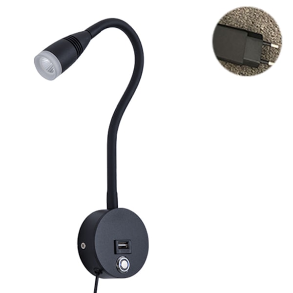 Veggmontert leselampe vegglampe USB-ladeport berøring