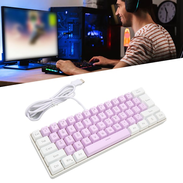 Speltangentbord USB 61 tangenter RGB bakgrundsbelyst ergonomisk kontrastfärg platsbesparande trådbundet tangentbord för stationär bärbar dator vit lila