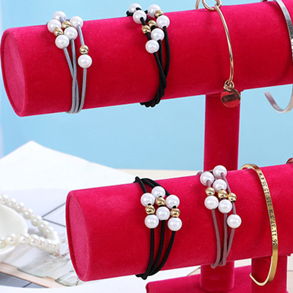 Smyckesdisplayställ Enkelt Modernt Armband Scrunchies Hållare för Hem Smycken Butik Showcase Ros Röd Dubbel Rad