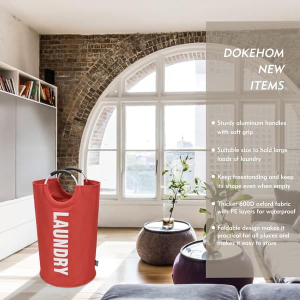 90L Large Laundry Basket, Foldable Laundry Bag, Freestanding Tall Laundry Hamper, Collapsible Laundry Basket (Red) Red
