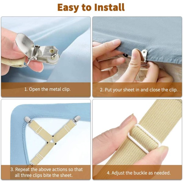 Héloise 8 stykker justerbare stropper for laken elastisk