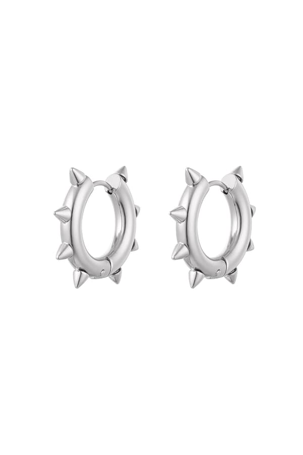 Små blanke runde bøyleøreringer i rustfritt stål med pigger / nagler - Sølv - 2,5 cm Silver silver